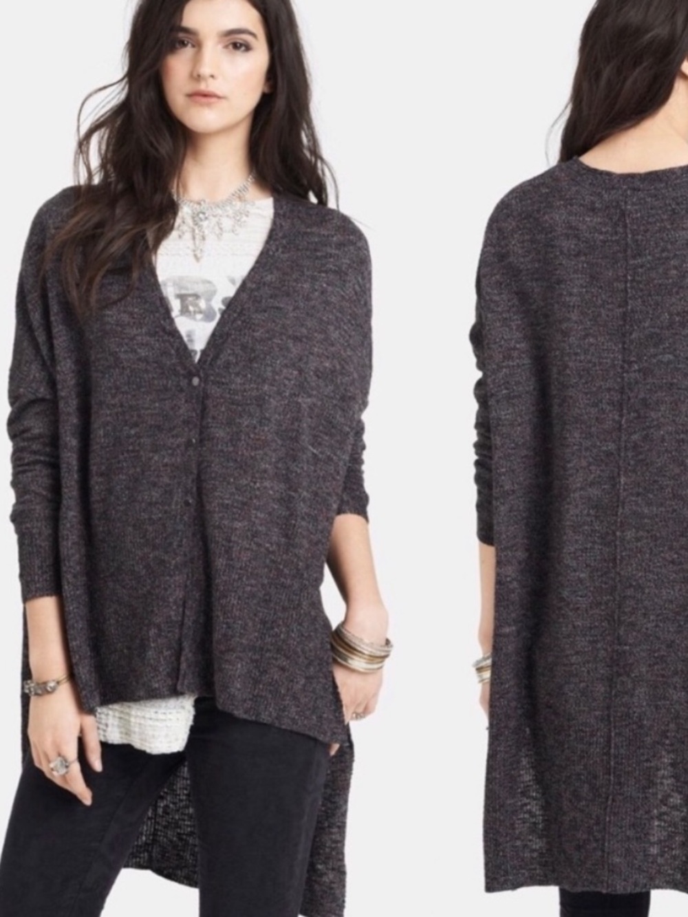 Free People Hi Low Marled Cardigan Sweater